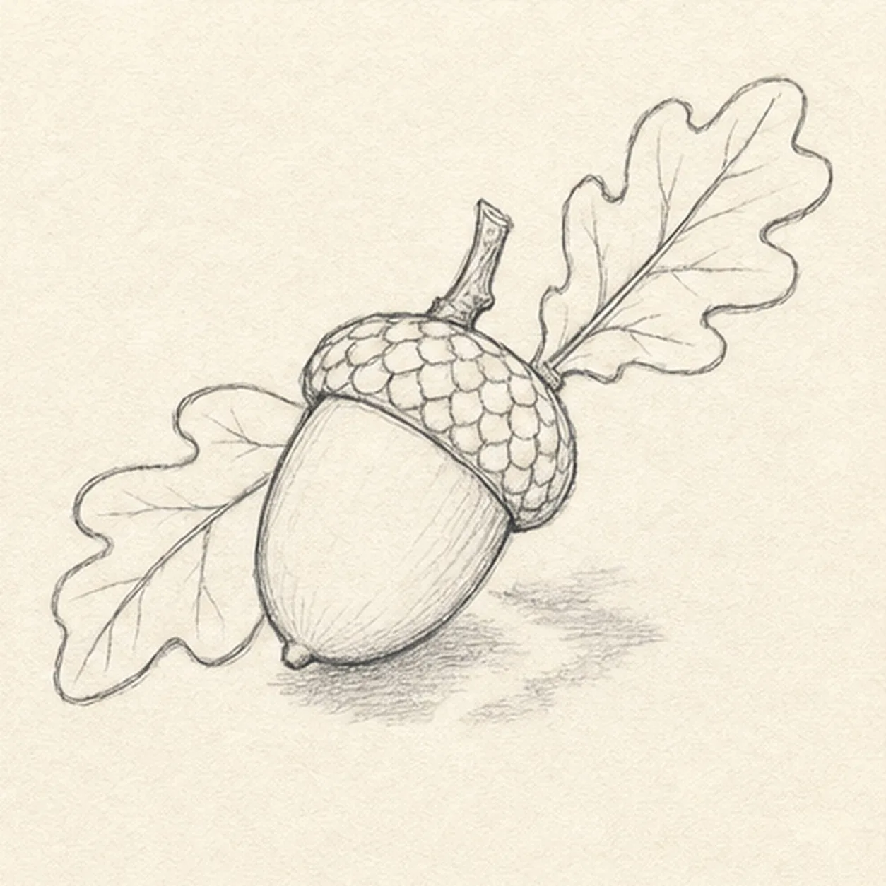 Build scales and veins stage for how to draw an acorn sprig