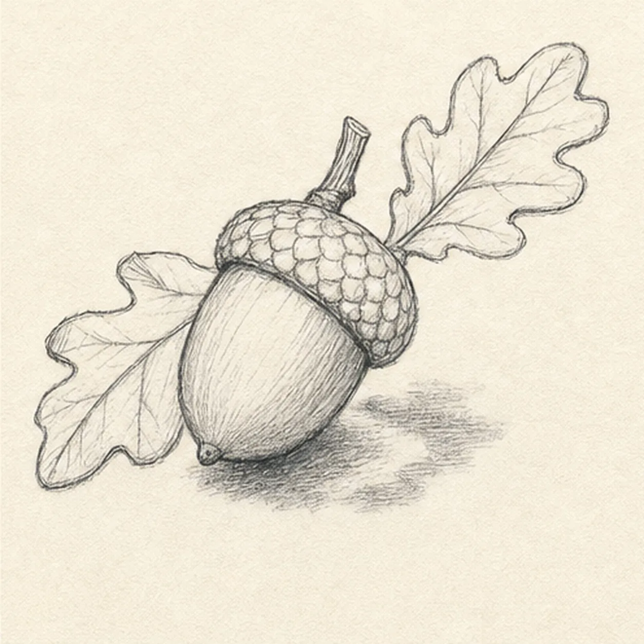 Map the woodland texture stage for how to draw an acorn sprig