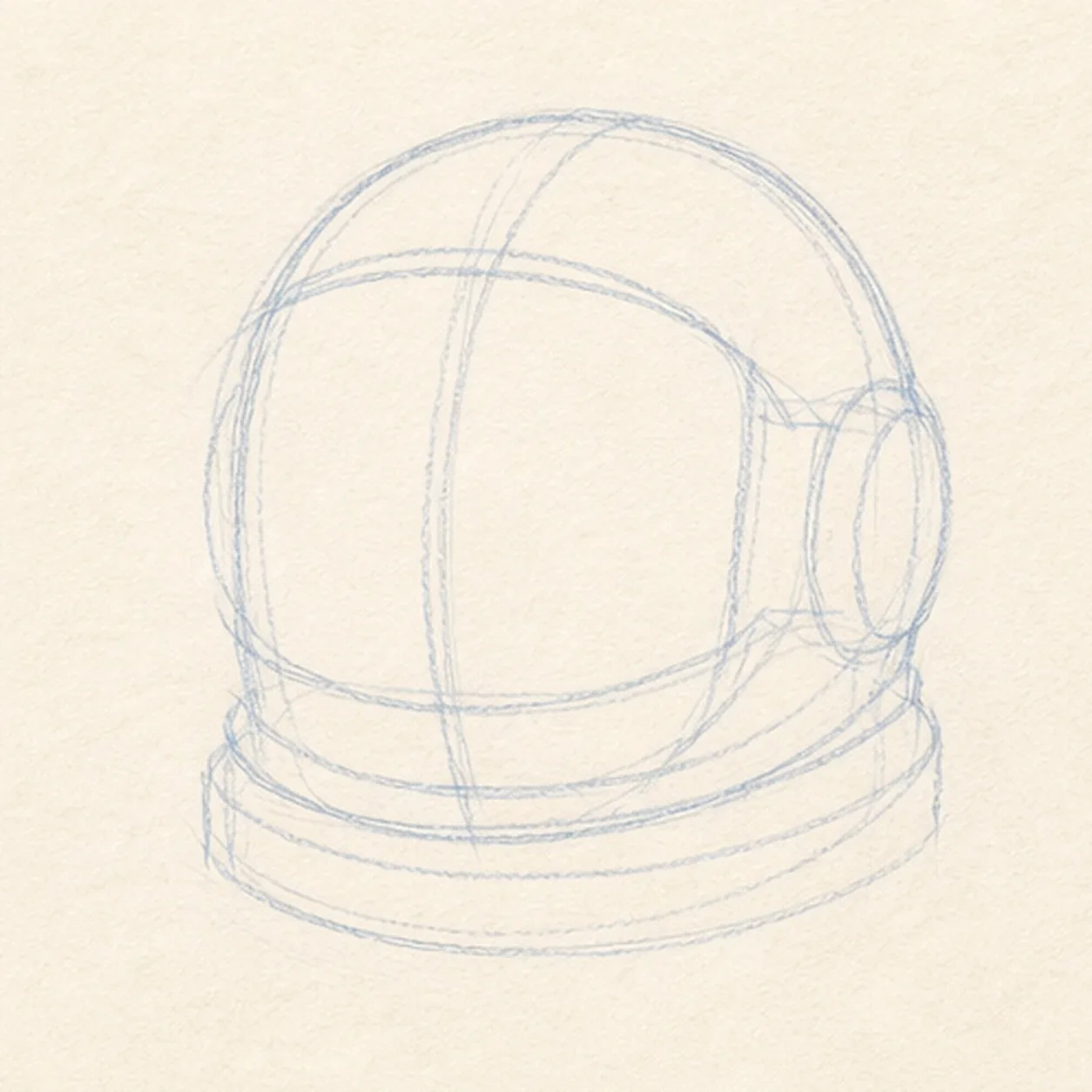 Block in the helmet stage for how to draw an astronaut helmet
