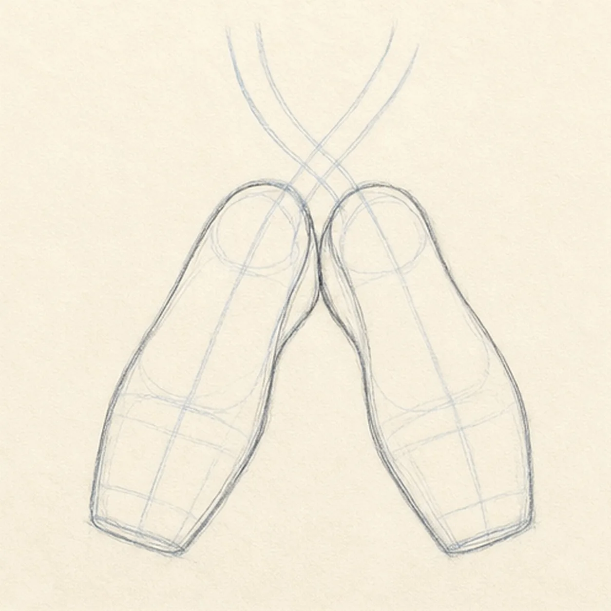 Shape the pointe-shoe silhouettes stage for how to draw a pair of ballet slippers with ribbons