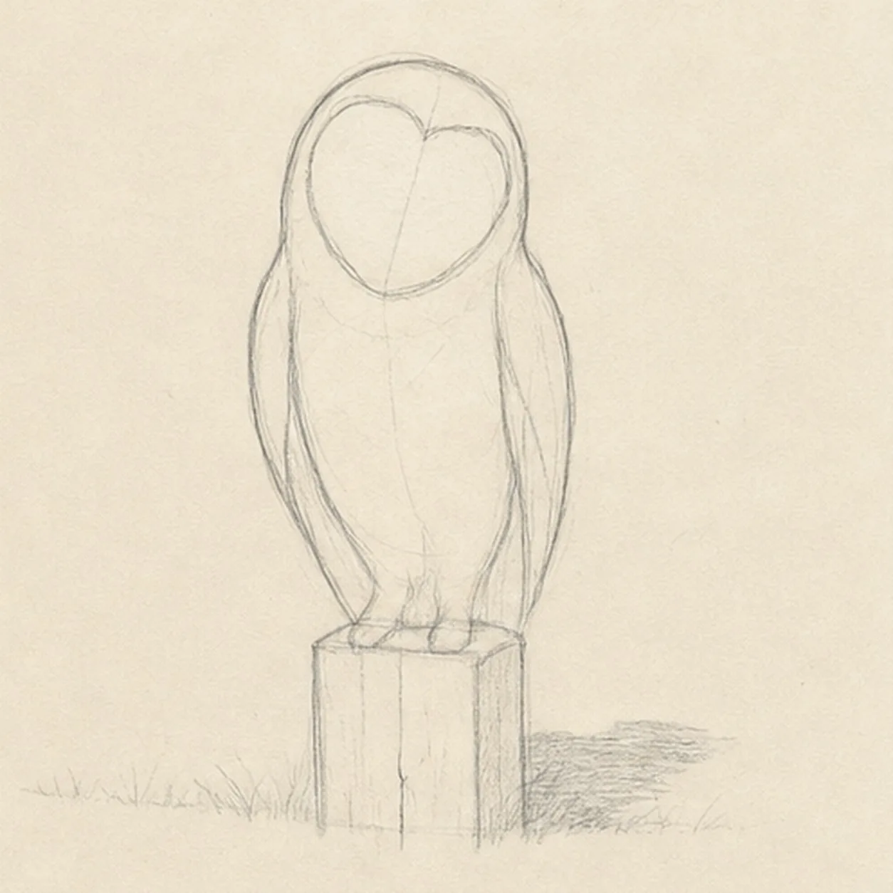 Shape the owl silhouette stage for how to draw a perched barn owl