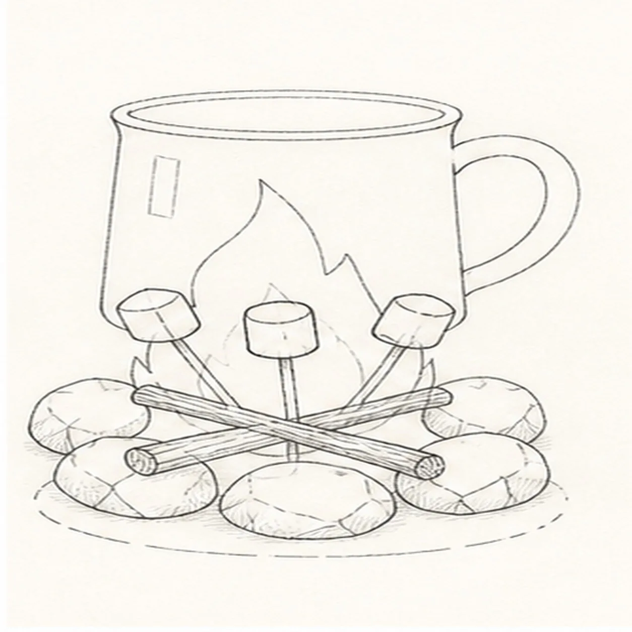 Set the quiet details stage for how to draw a campfire mug