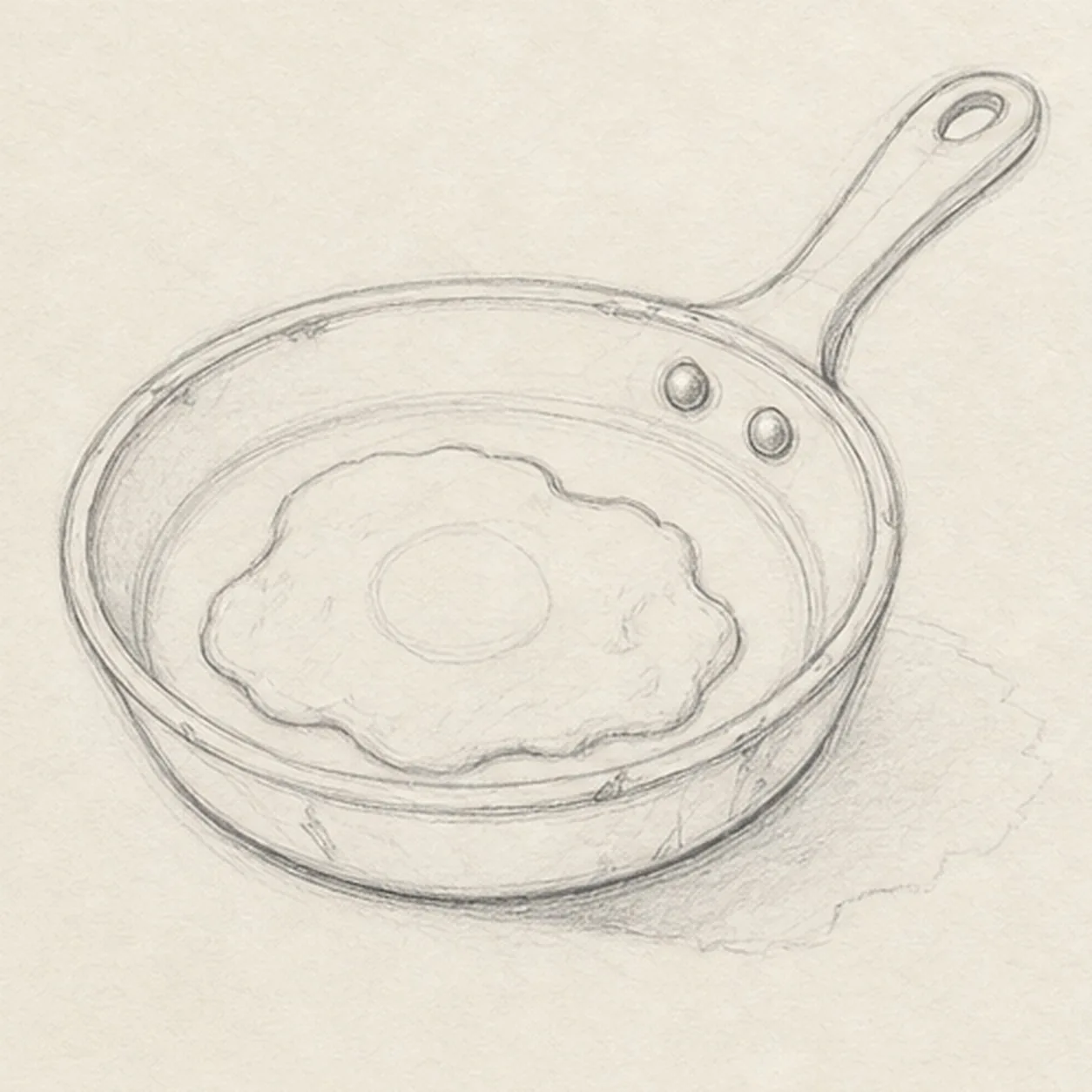 Add iron and egg details stage for how to draw a skillet with an egg
