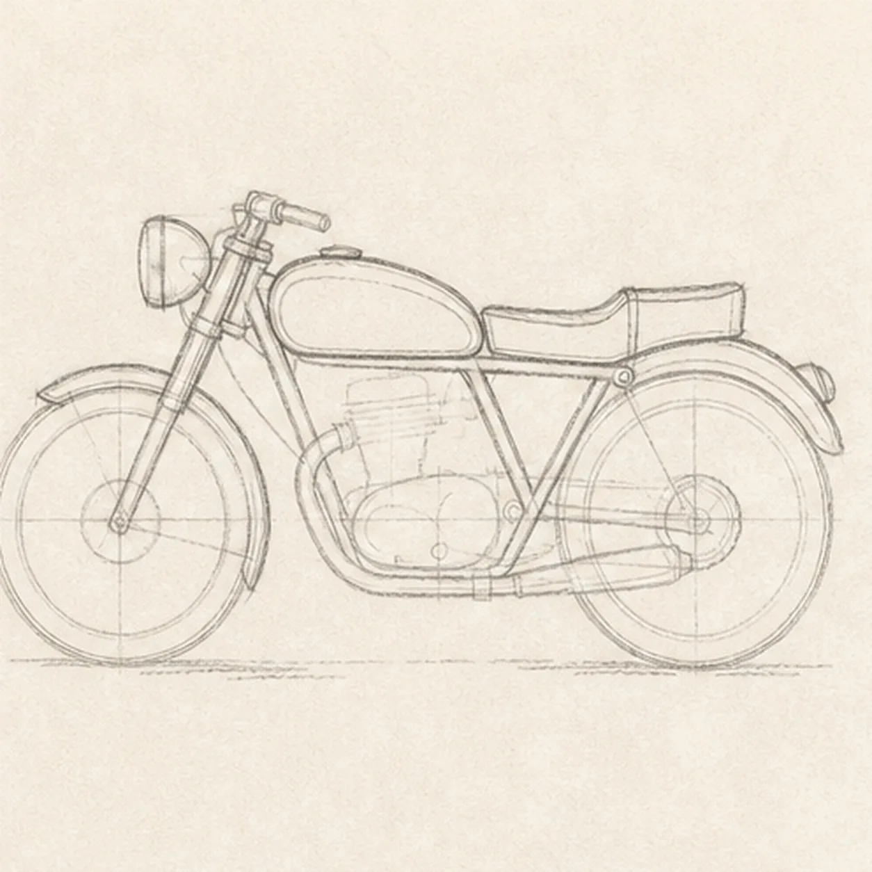 Shape the rolling chassis stage for how to draw a classic motorcycle
