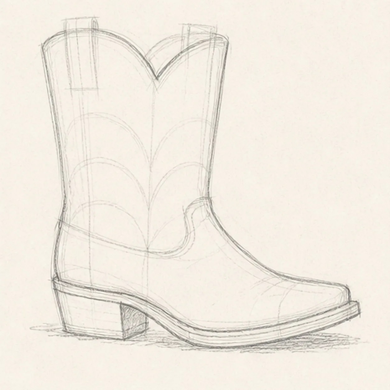 Shape the boot and heel stage for how to draw a cowboy boot