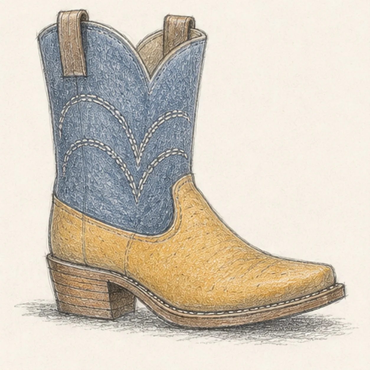 Layer the worn leather color stage for how to draw a cowboy boot