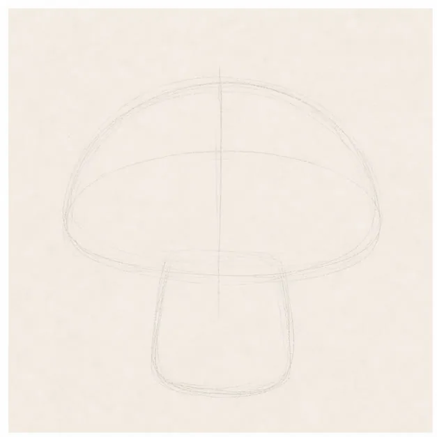 Set the cap and stem stage for how to draw a cozy mushroom