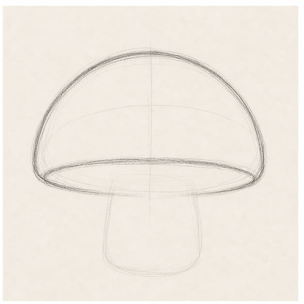 Shape the cap stage for how to draw a cozy mushroom