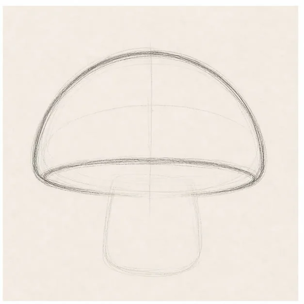 Shape the cap stage for how to draw a cozy mushroom