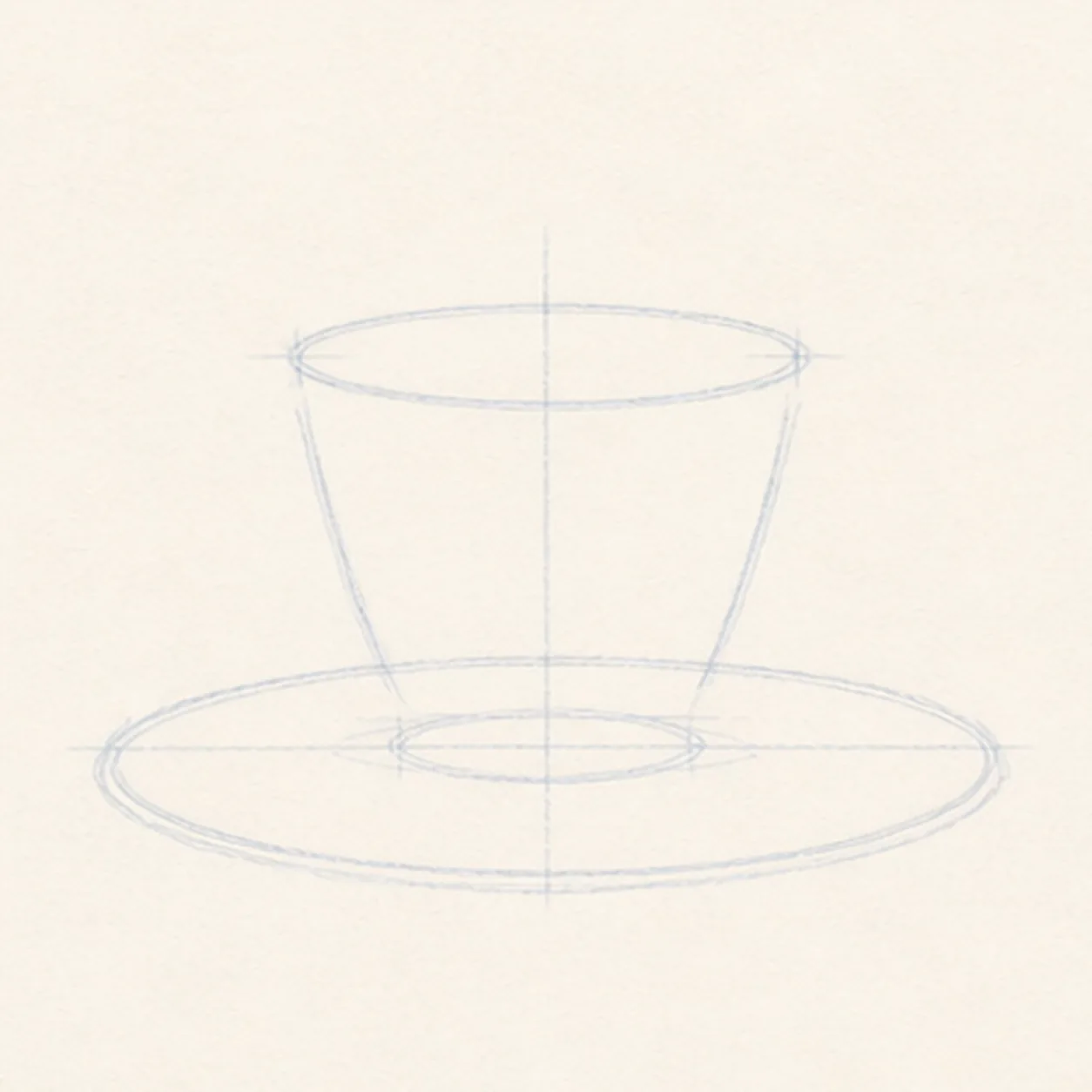 Place the guide ovals stage for how to draw a cozy teacup