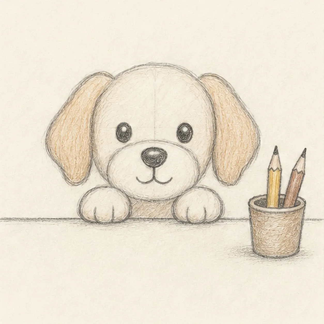 Add the pencil cup stage for how to draw a desk dog