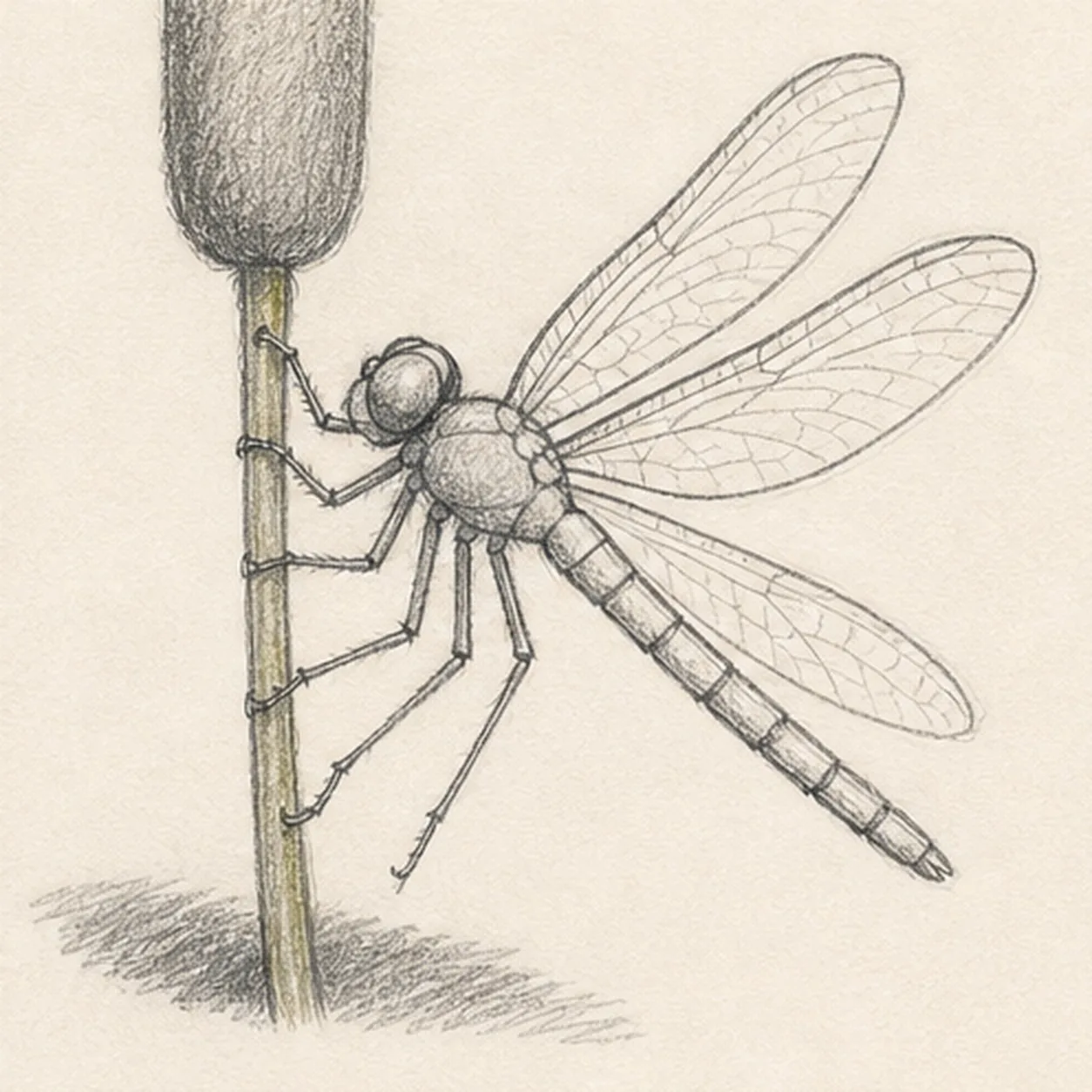Build the light wing texture stage for how to draw a dragonfly on a cattail