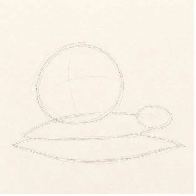 Place the big guide shapes stage for how to draw a garden snail
