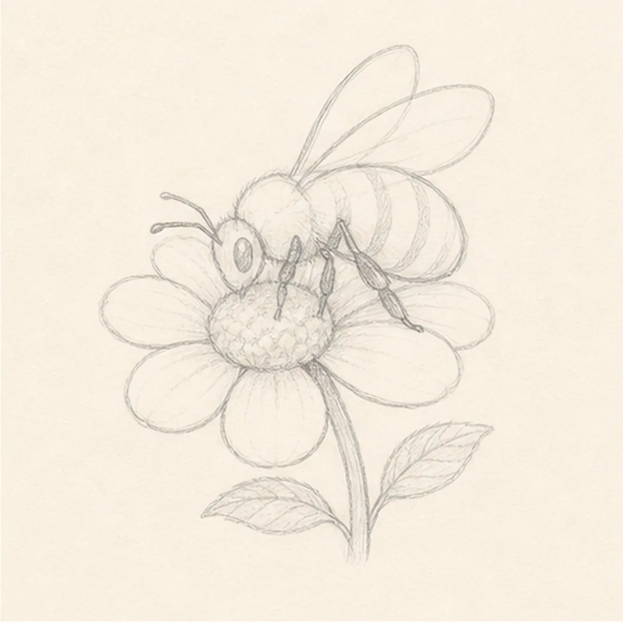 Add legs, antennae, and stem stage for how to draw a honeybee