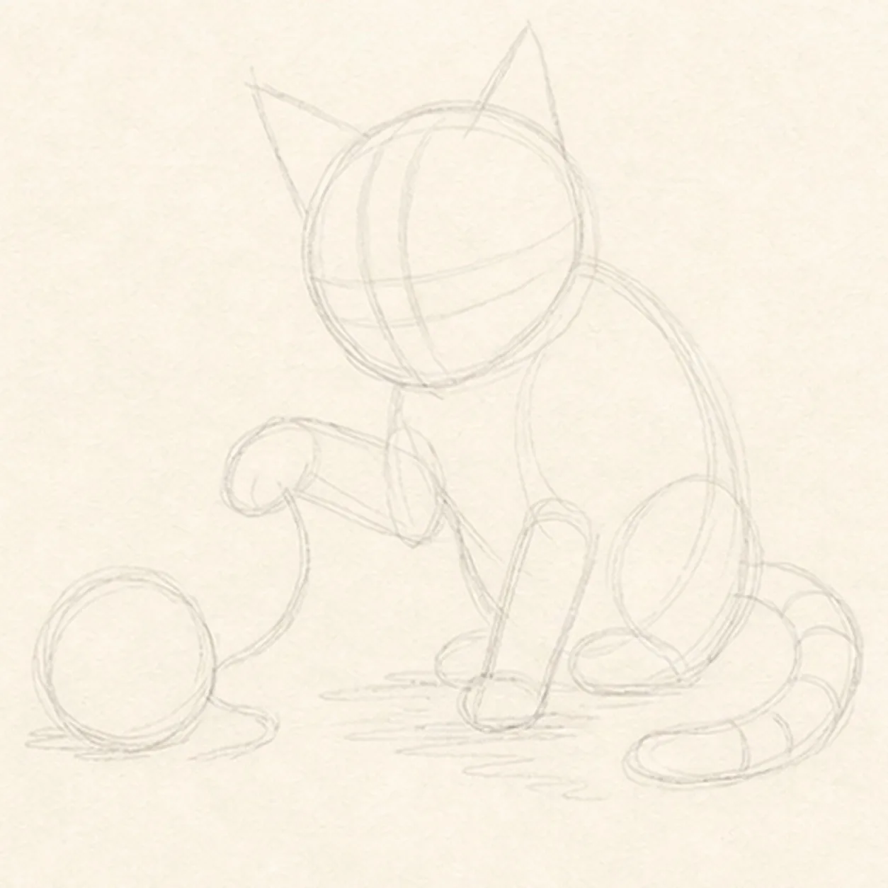 Map the playful pose stage for how to draw a playful kitten