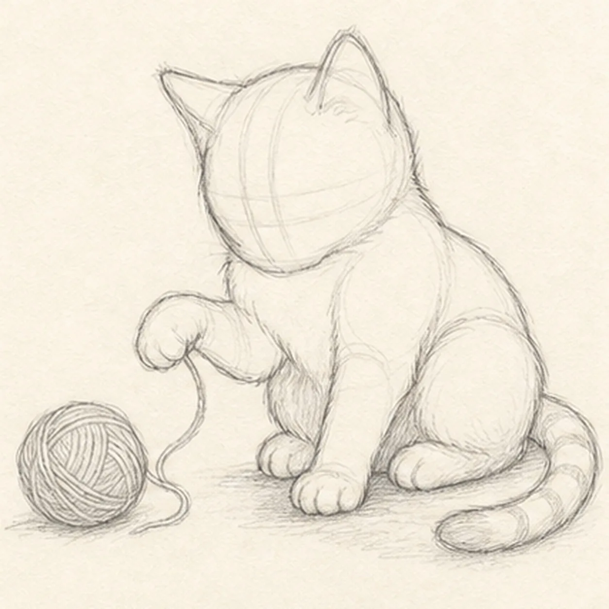 Fit the paws and yarn stage for how to draw a playful kitten