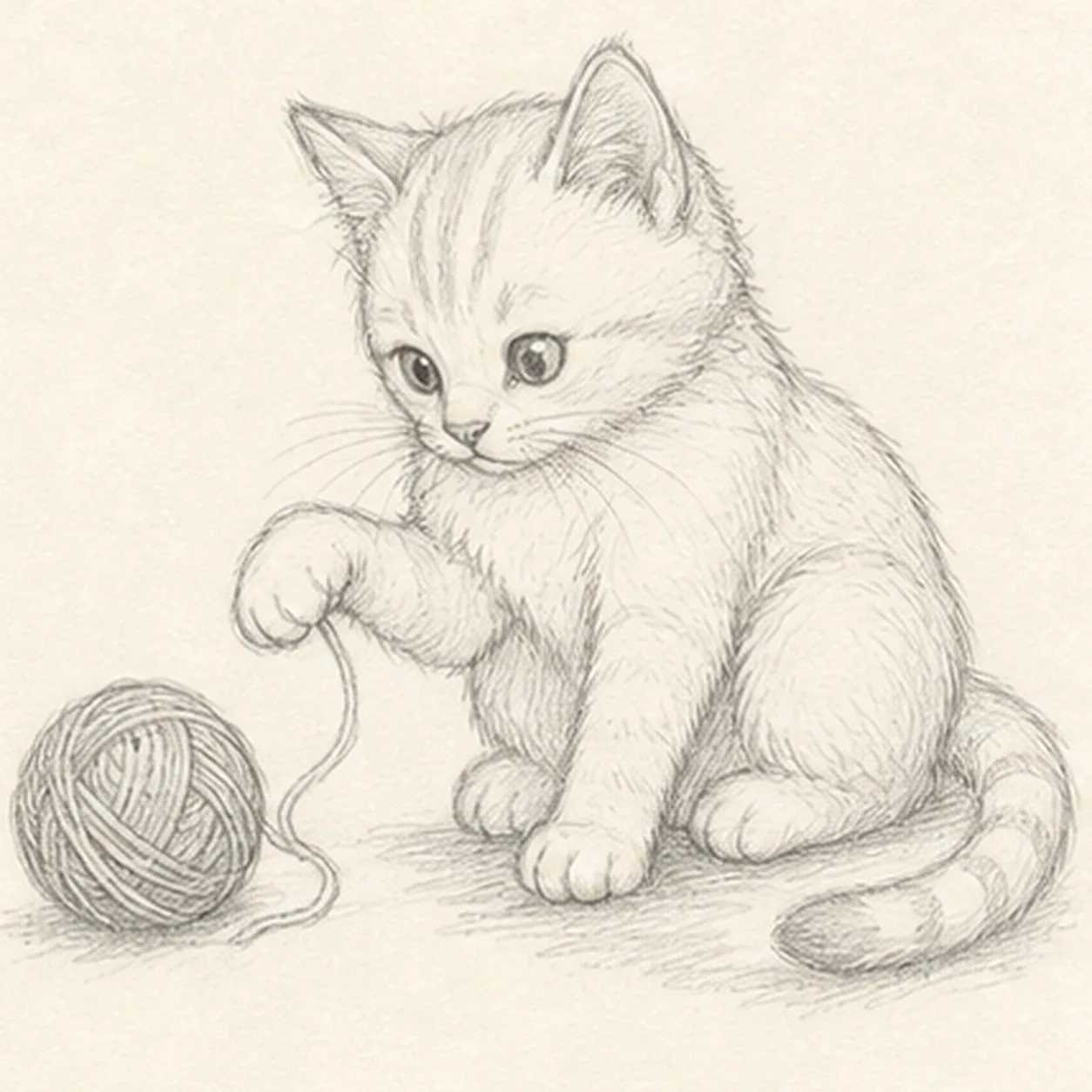 Add fur and yarn texture stage for how to draw a playful kitten