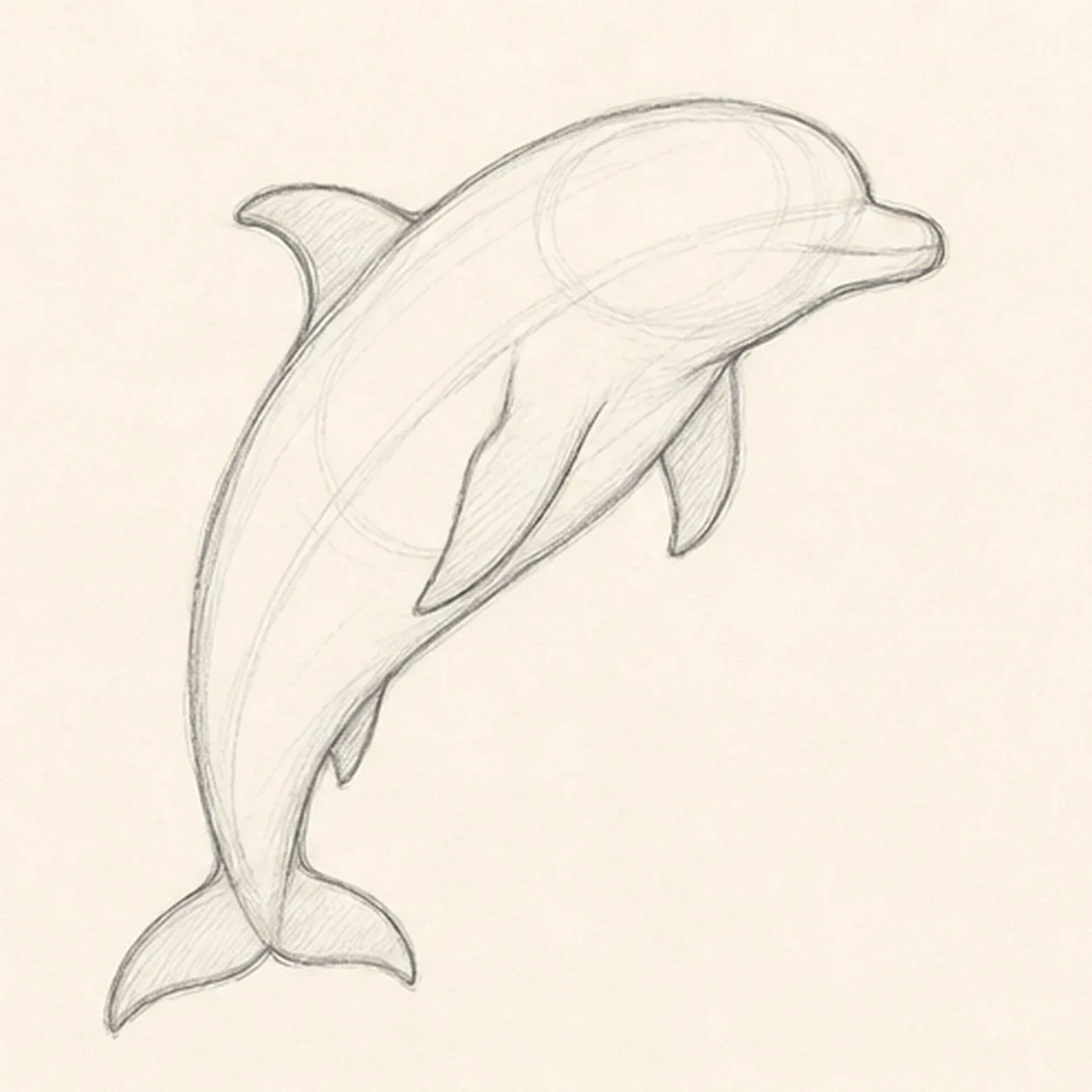 Add fins and flukes stage for how to draw a leaping dolphin