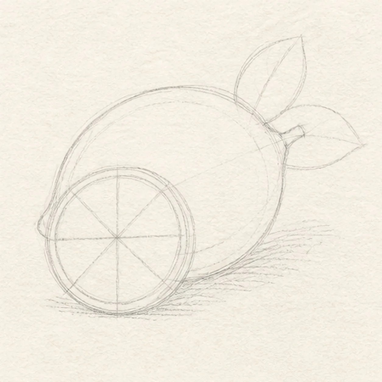 Map the citrus arrangement stage for how to draw a lemon with a slice