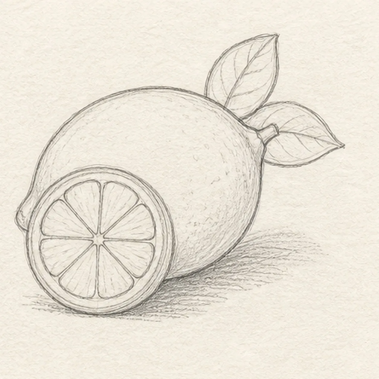 Divide the citrus and leaves stage for how to draw a lemon with a slice