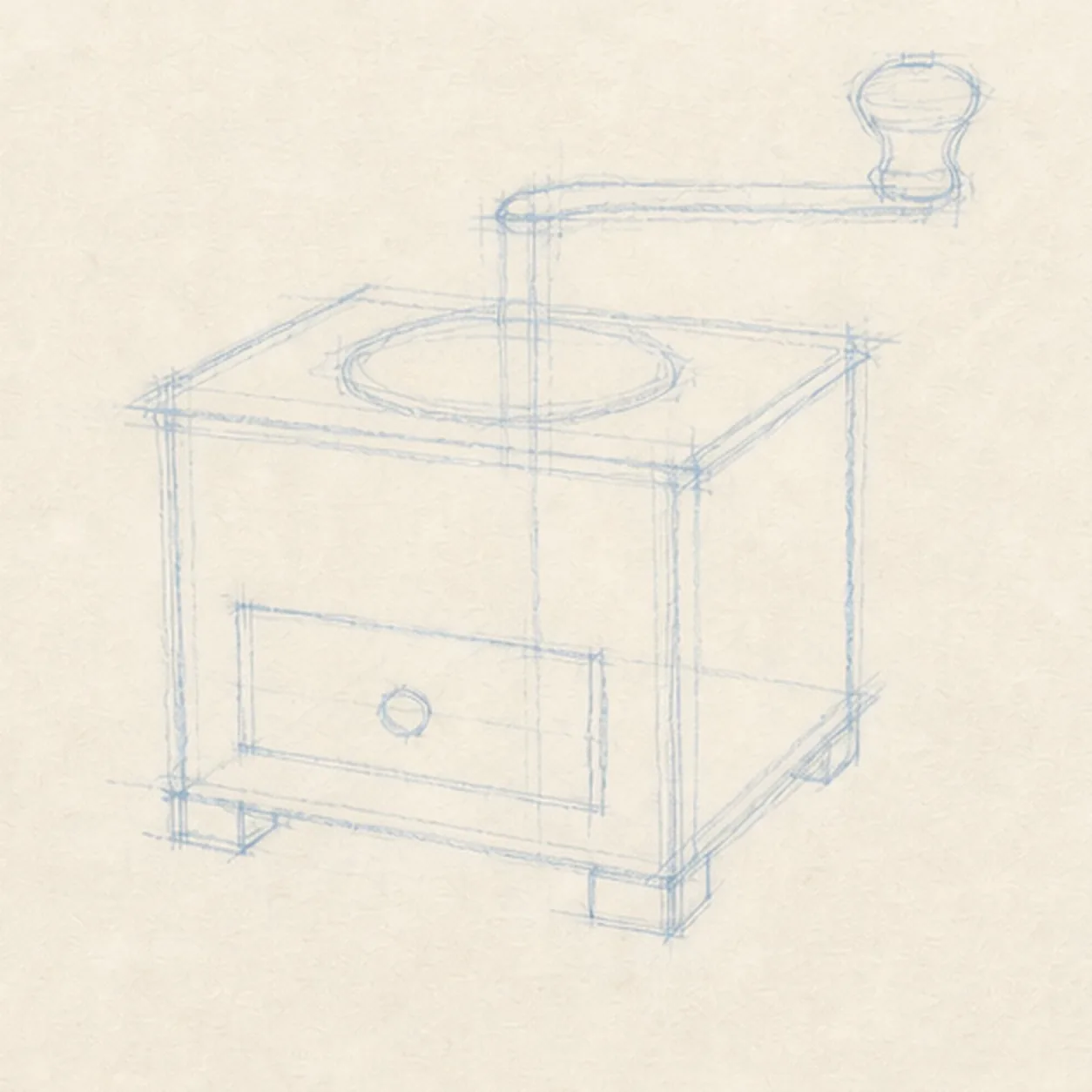 Block the grinder cabinet stage for how to draw a coffee grinder