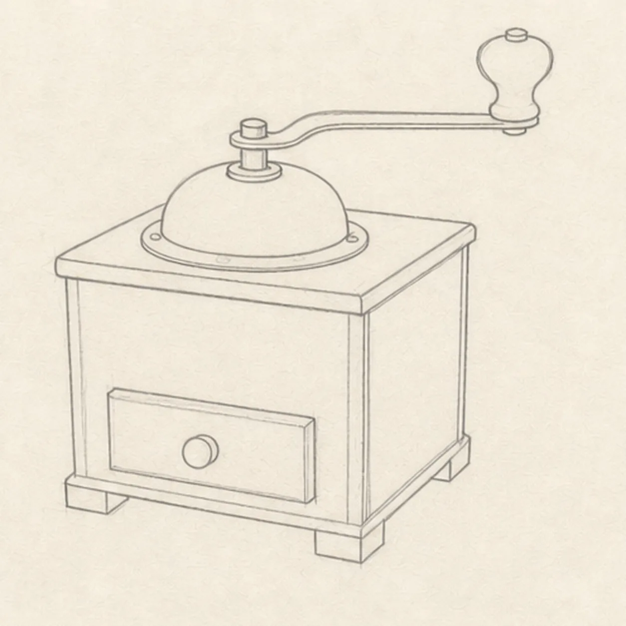 Add the hopper and crank stage for how to draw a coffee grinder
