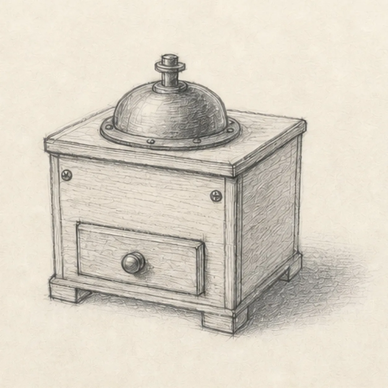 Describe the grinder materials stage for how to draw a coffee grinder