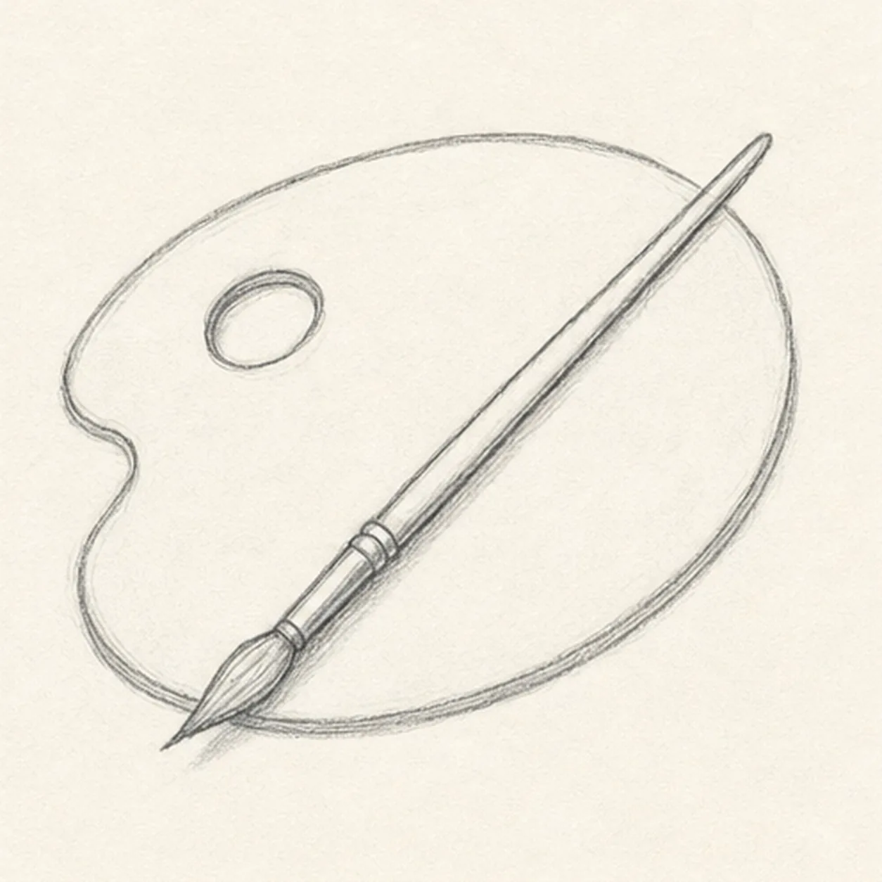 Lay in the brush stage for how to draw a paint palette and brush