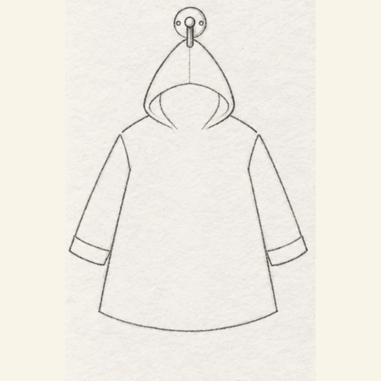 Set the hood and peg stage for how to draw a raincoat on a wall hook