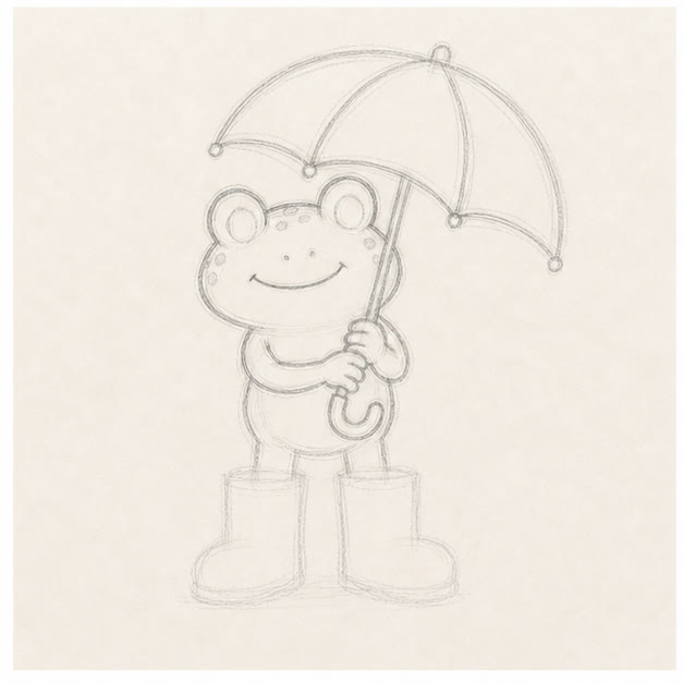 Add arms and the handle stage for how to draw a rainy-day frog