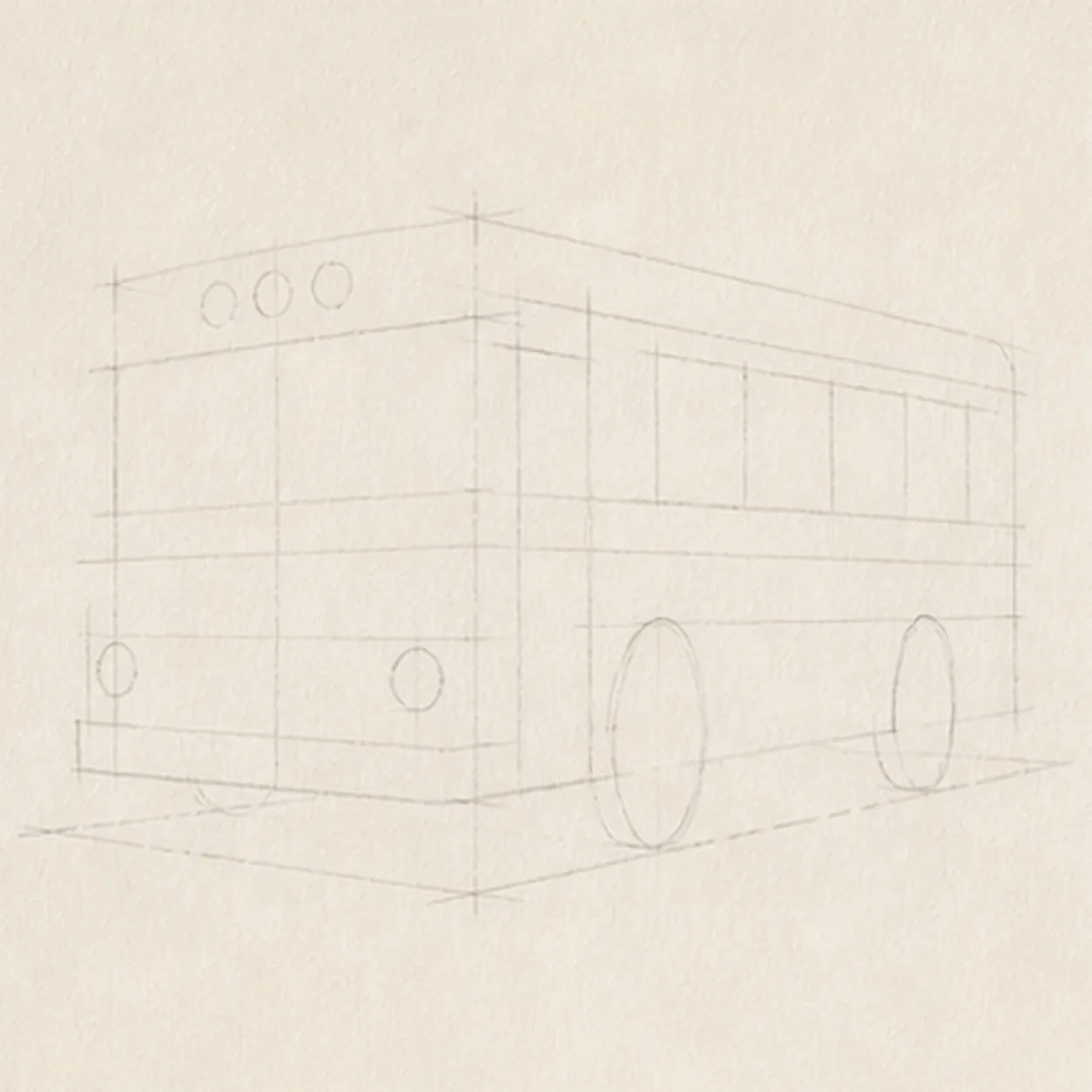 Map the bus perspective stage for how to draw a school bus