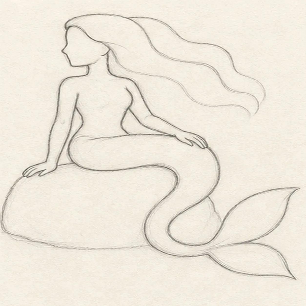 Shape the seated silhouette stage for how to draw a mermaid seated on a rock