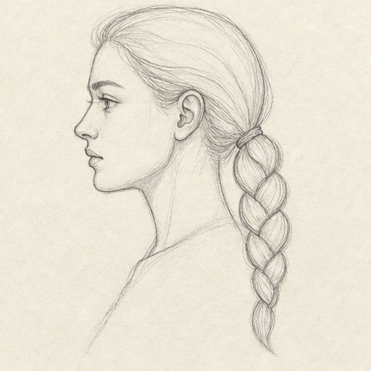 Set the facial landmarks stage for how to draw a side-profile portrait with a braid