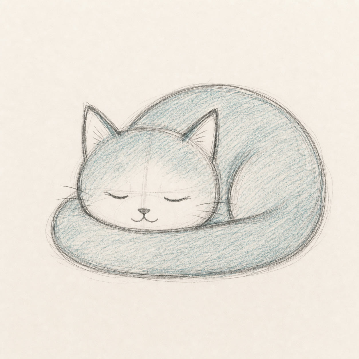 Sleepy curled cat sketch