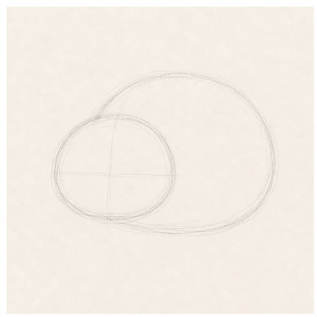 Place two soft shapes stage for how to draw a sleepy cat