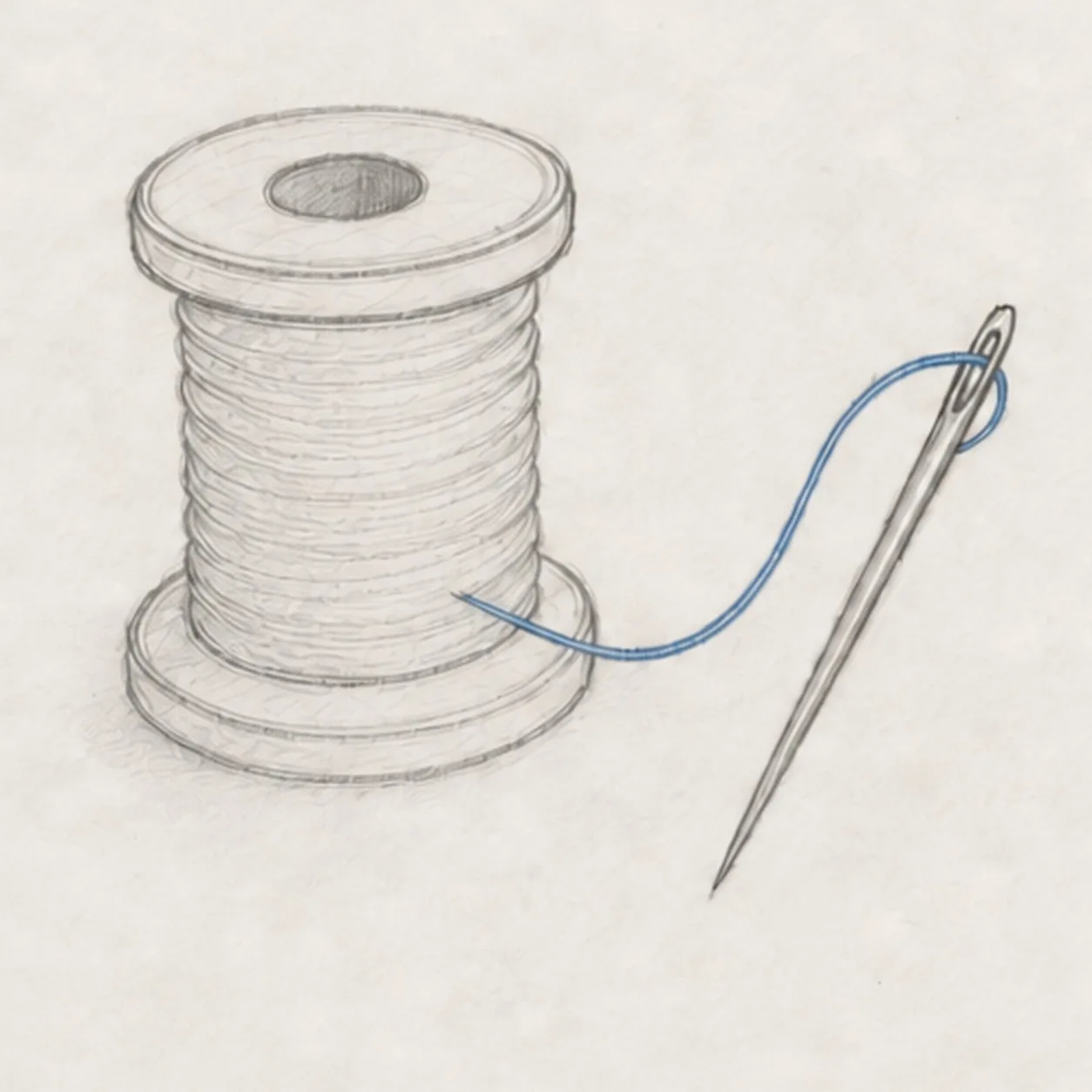 Add the sewing details stage for how to draw a spool and needle