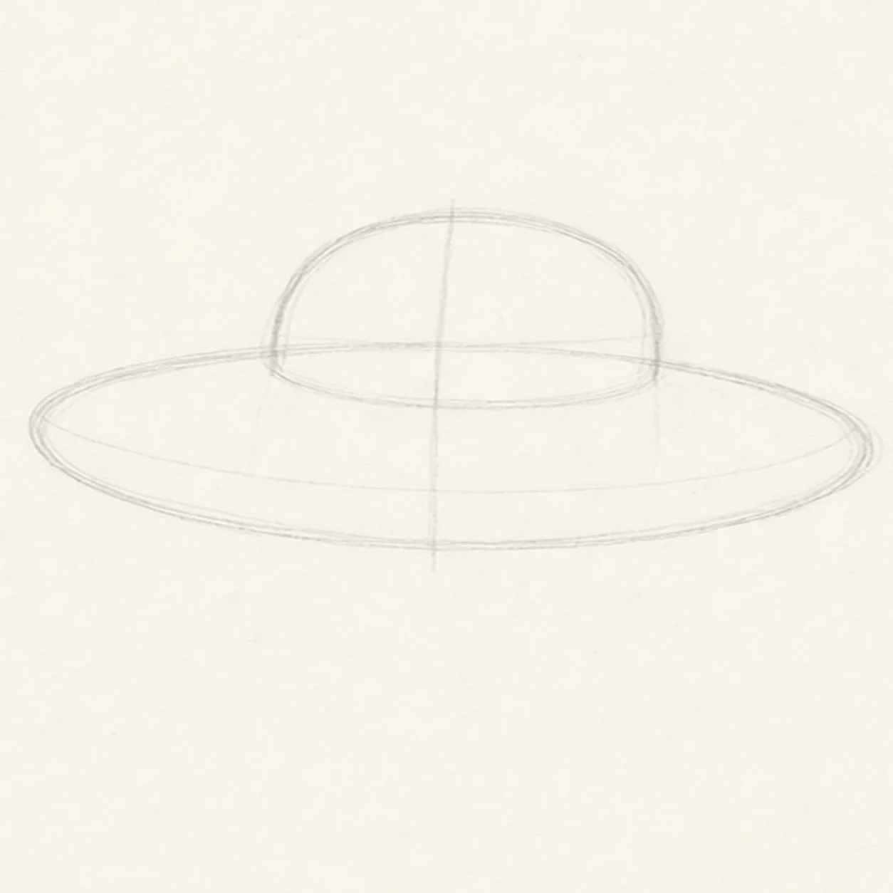Place the hat guides stage for how to draw a sun hat with a ribbon