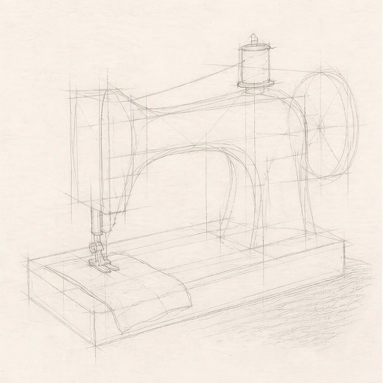 Block the machine footprint stage for how to draw a vintage sewing machine