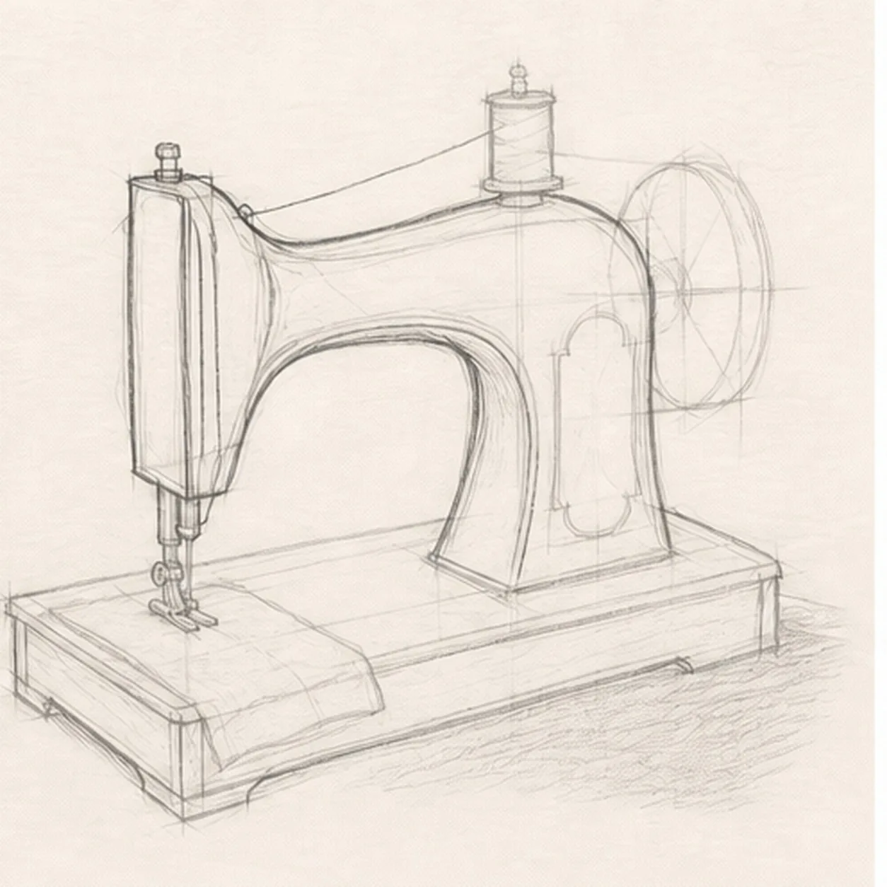 Shape the iron silhouette stage for how to draw a vintage sewing machine