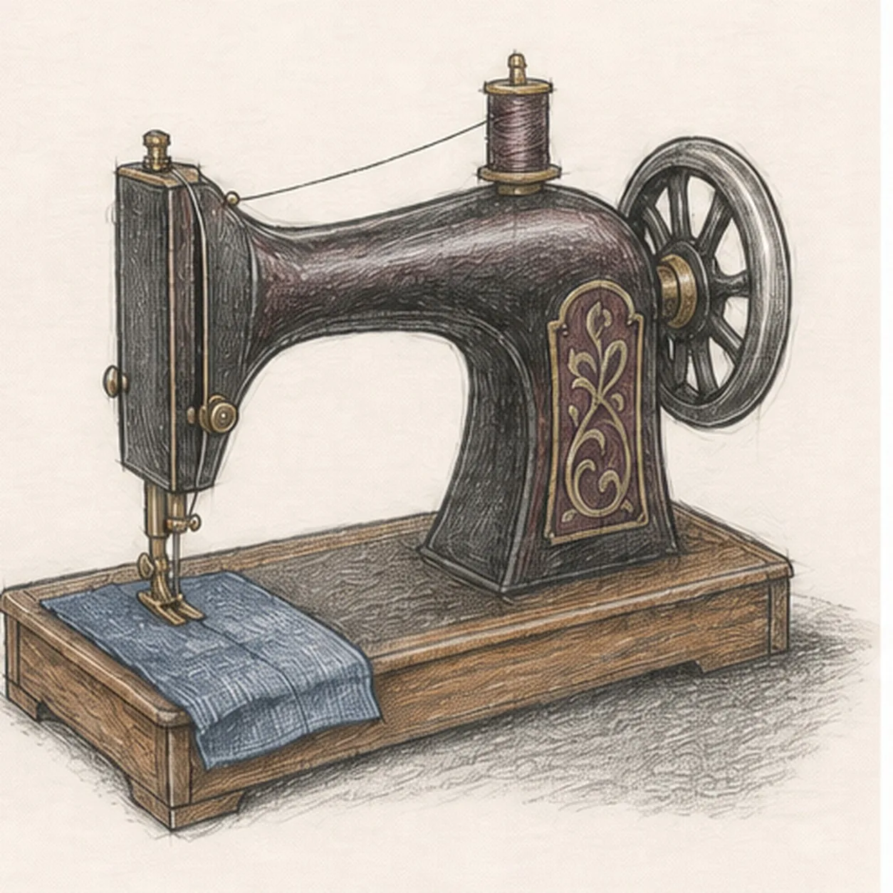 Layer the heirloom color stage for how to draw a vintage sewing machine