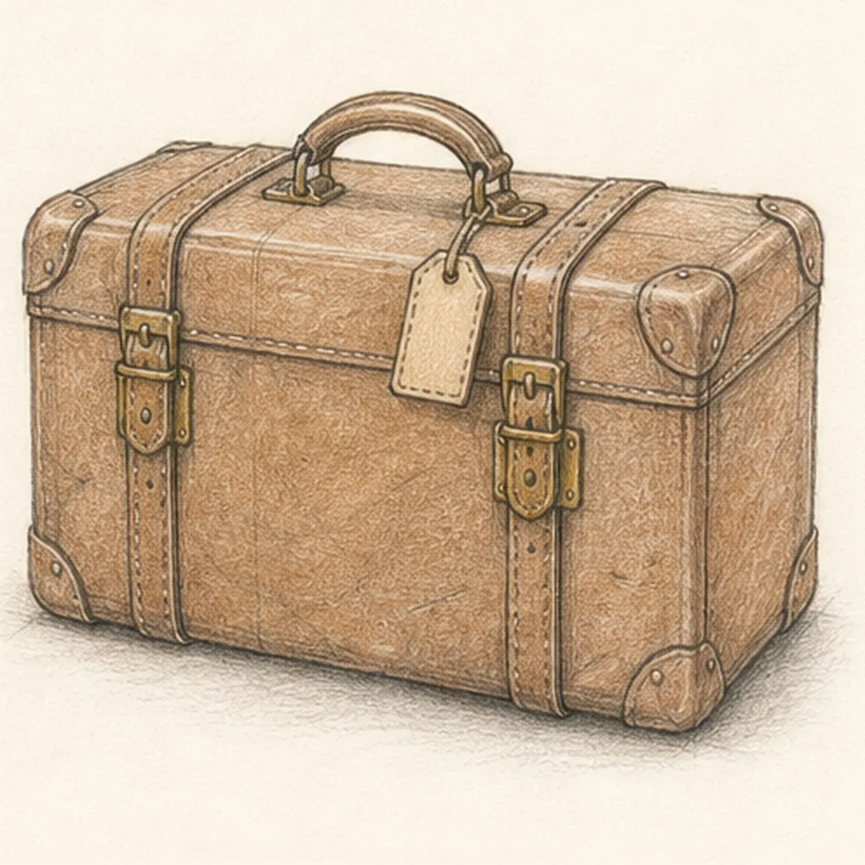 Shade the worn leather stage for how to draw a vintage suitcase