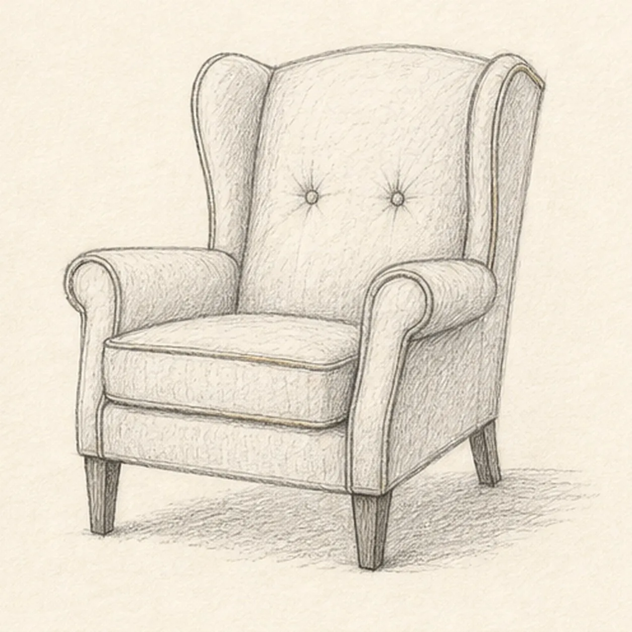 Stitch the upholstery details stage for how to draw a vintage wingback chair