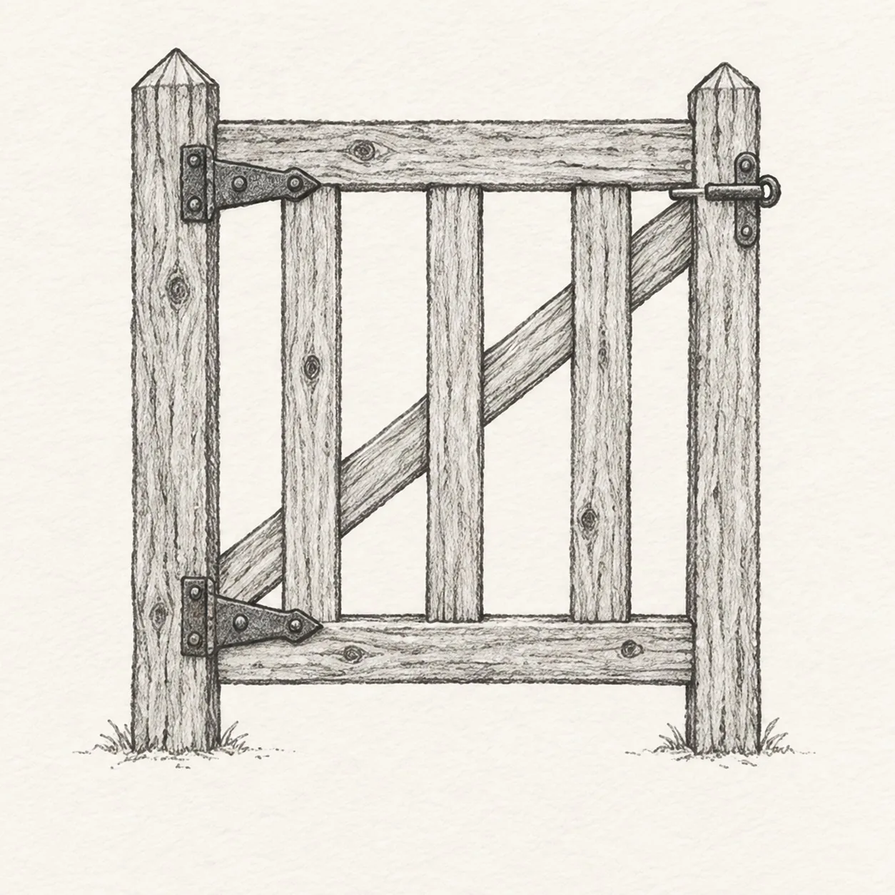 Add hardware and wood grain stage for how to draw a weathered wooden garden gate