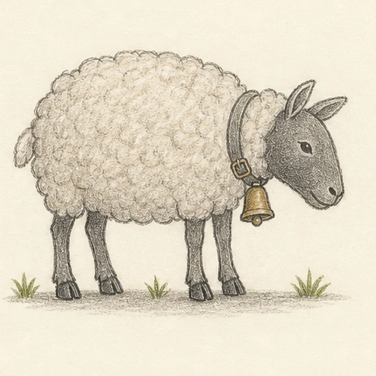 Add soft value and color stage for how to draw a woolly sheep with a bell